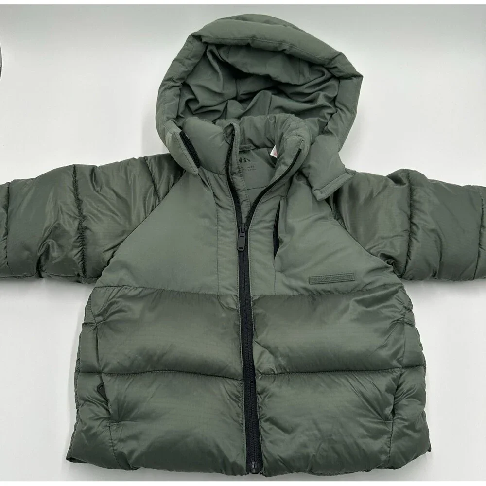Zara Kids Toddler Green Puffer Coat Size 2 Years Hooded Winter Girls Zip Front